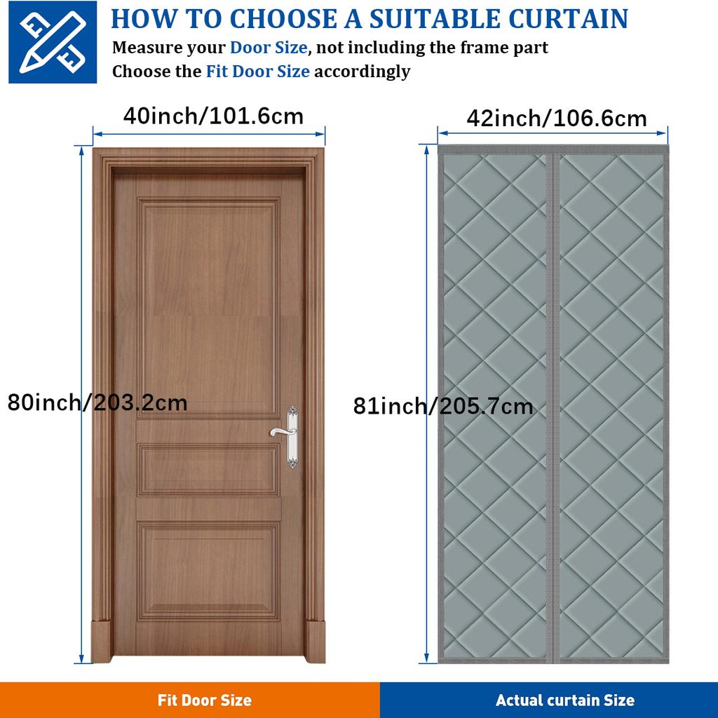 Magnetic Thermal Door Curtain Heavy Duty Oxford Fabric Insulated Wind Blocker for French Sliding Glass Doors Easy Install