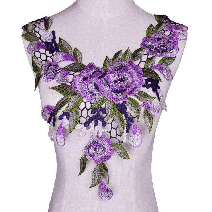 

1 шт. Зеленый воротник с цветком, Цветочная вышитая аппликация, Отделка, Декорированное кружево, Воротник для выреза горловины, Швейное украшение фиолетовый