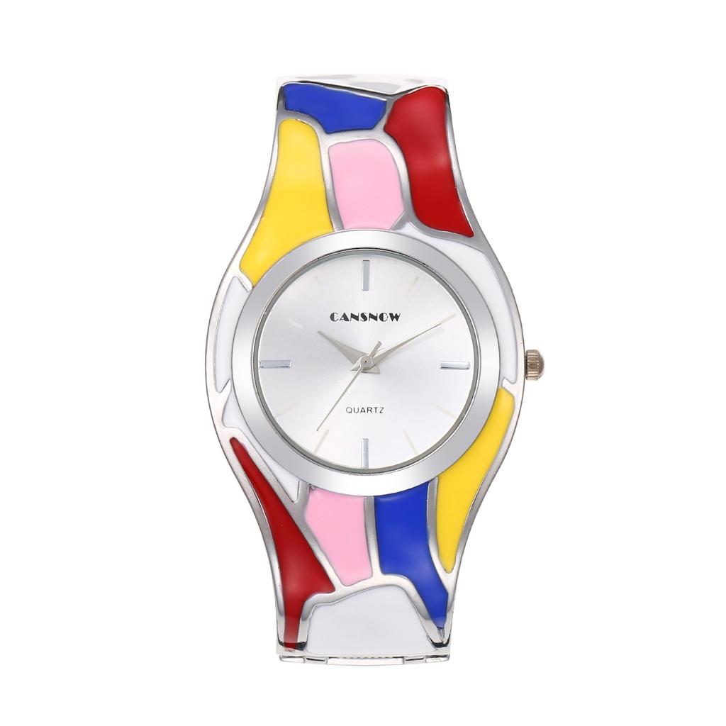 Women's Retro Style Random Oil Dripping Color Rainbow Quartz Bracelet Watch Elegant Ladies Women's Watch Clock