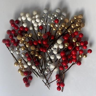 Guirlande de Fruits en Perles de Verre Dorées et Argentées - Accessoire Boîte à Dragées de Mariage, Guirlande Simulant des Myrtilles et des Baies Dorées