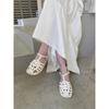 Sapatos Sandália Feminina Mulheres Meninas Bege Novo Verão Conforto Baixo Retrô Flat Tira Traseira Salto Quadrado Borracha PU Escândalos Sólido C
