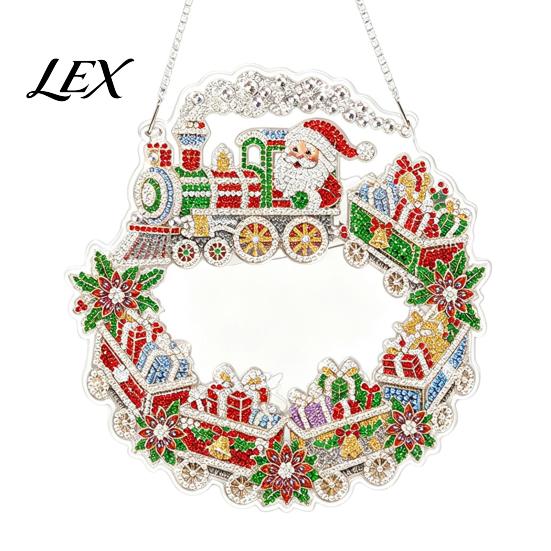 Festive Tree Ornament Crafting Christmas Rhinestone Painting Suncatcher Kit, DIY Faux Pearl Art Xmas Crafts for Adults Beginner, Acrylic Decorative