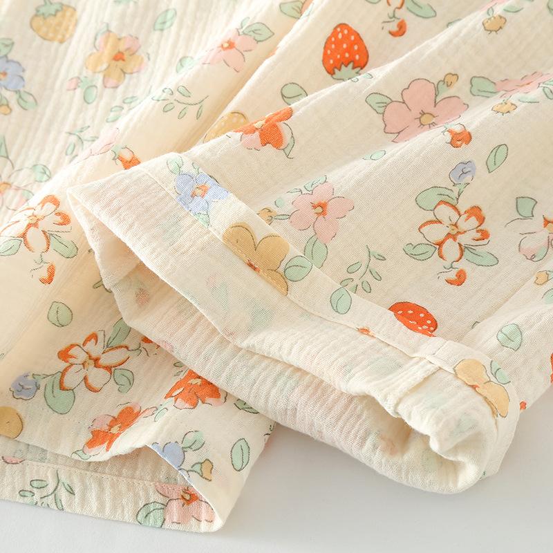 New Women's Spring/Summer Women's Pure Cotton Pajama Set Flower Print Short Sleeves+Capris Two Piece Sweet Home Furnishings
