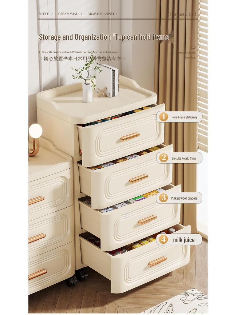 Bedroom Bedside Movable Storage Cabinet with Drawers for Living Room - Plastic Household Snack Organizer