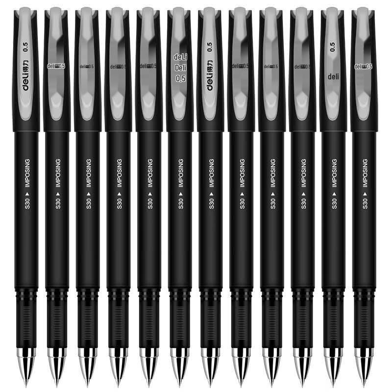 Deli S30 Neutral Gel Pen, 0.5mm, Black, 12-Pack