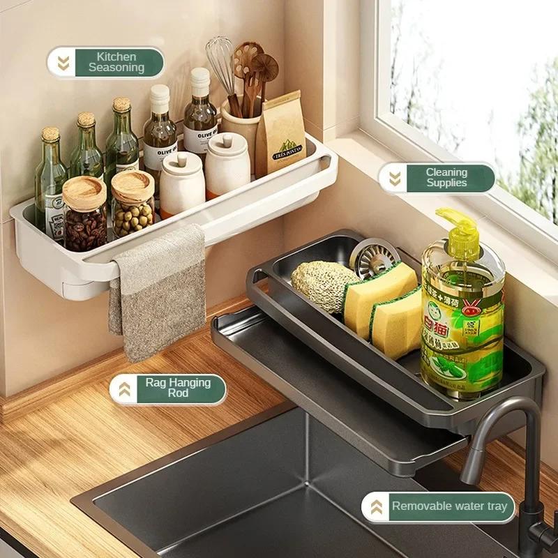 Drain Rack Kitchen Sink Organizer Self-draining Shelf Sponge Holder Dishcloth Faucet Storage Soap Drainer Kitchen Accessories