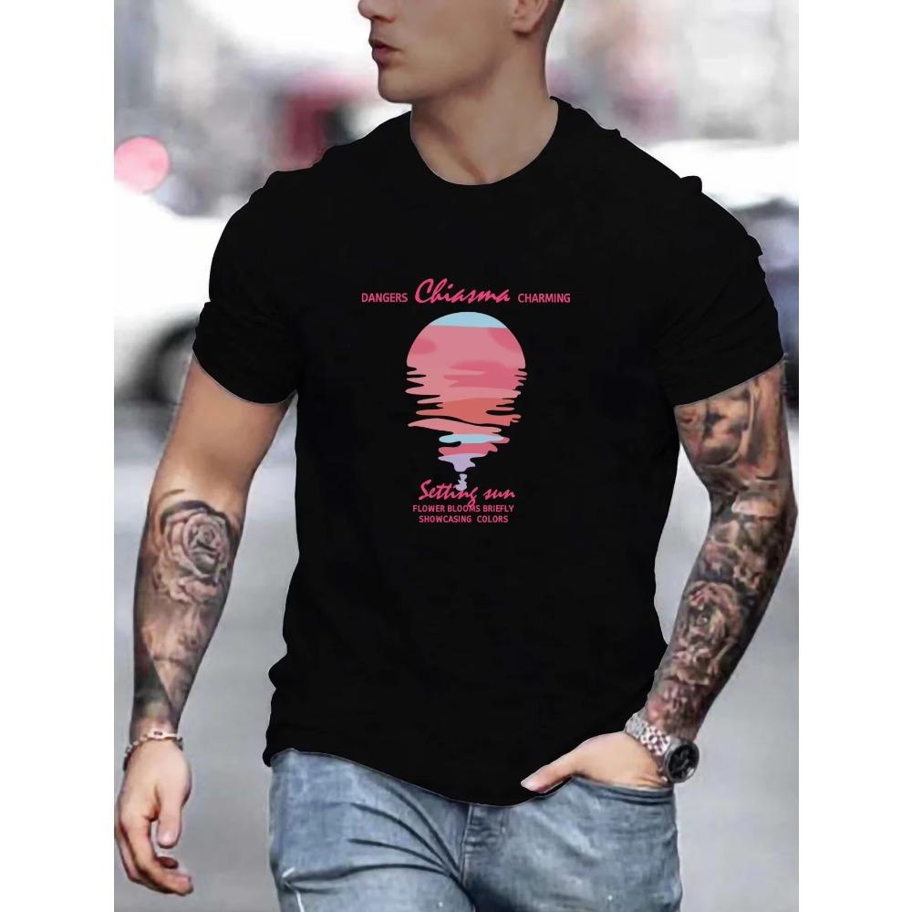 

Setting sun Print T-Shirt for Men s Casual Crew Neck Short-Sleeve Fashion Summer T-Shirt XXXXXL чёрный