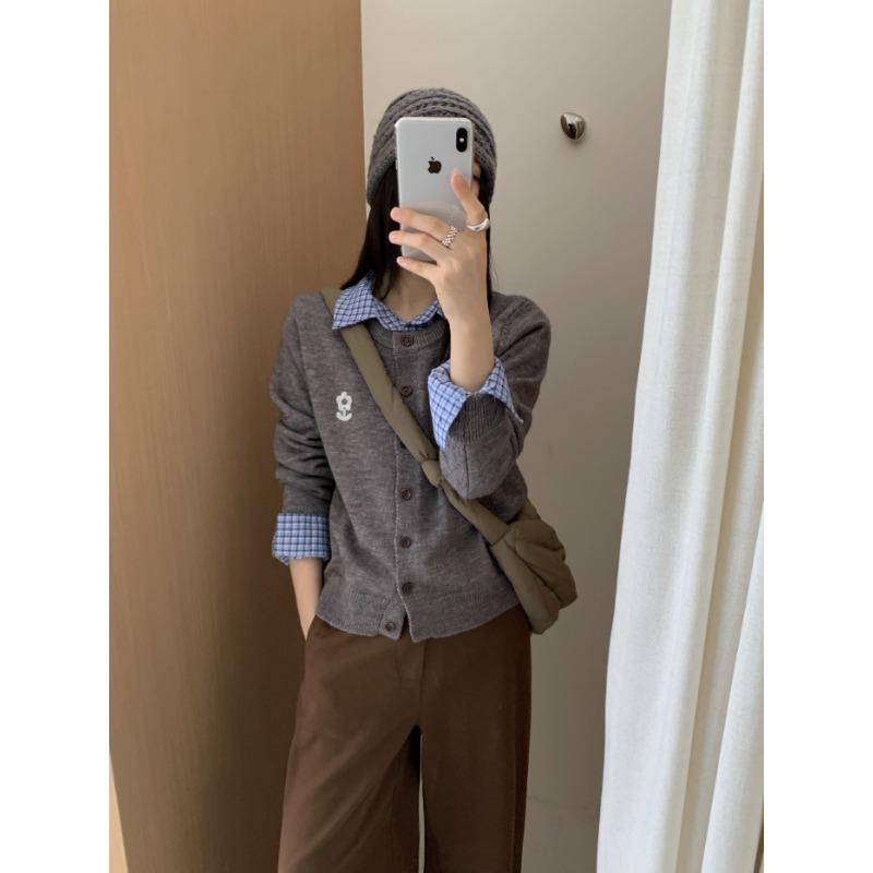 Einfacher und vielseitiger Rundhals einreihiger Strickcardigan Damen Herbst Freizeit locker weicher wachsiger Pullover Jacke Oberteil