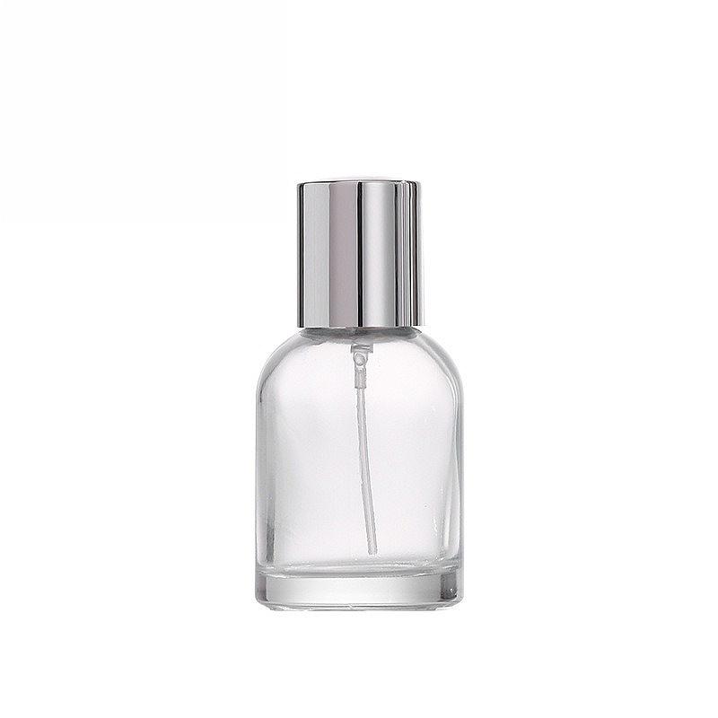 30/50/100ml Klare zylindrische Glasparfümflasche, Leerer Drucksprühzerstäuber, Nachfüllbarer Reise-Probenbehälter