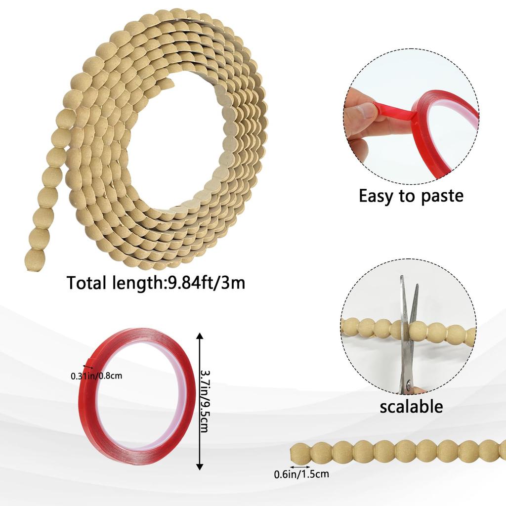 10 palců PVC pryskyřice kulaté korálky lem plný role — Nábytkový doplněk Přírodní dřevo barva — 3 metry Průměr korálku 15 mm