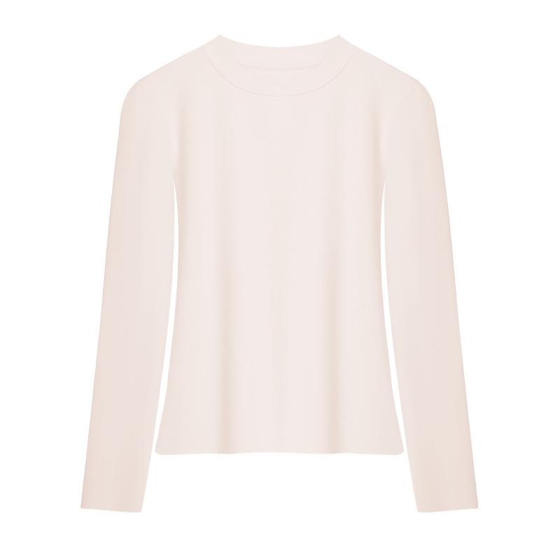 Women's Heavyweight Lyocell Long Sleeve Round Neck T-shirt with Plus Velvet Inner Layer - Slim Fit, Thickened for Autumn/Winter