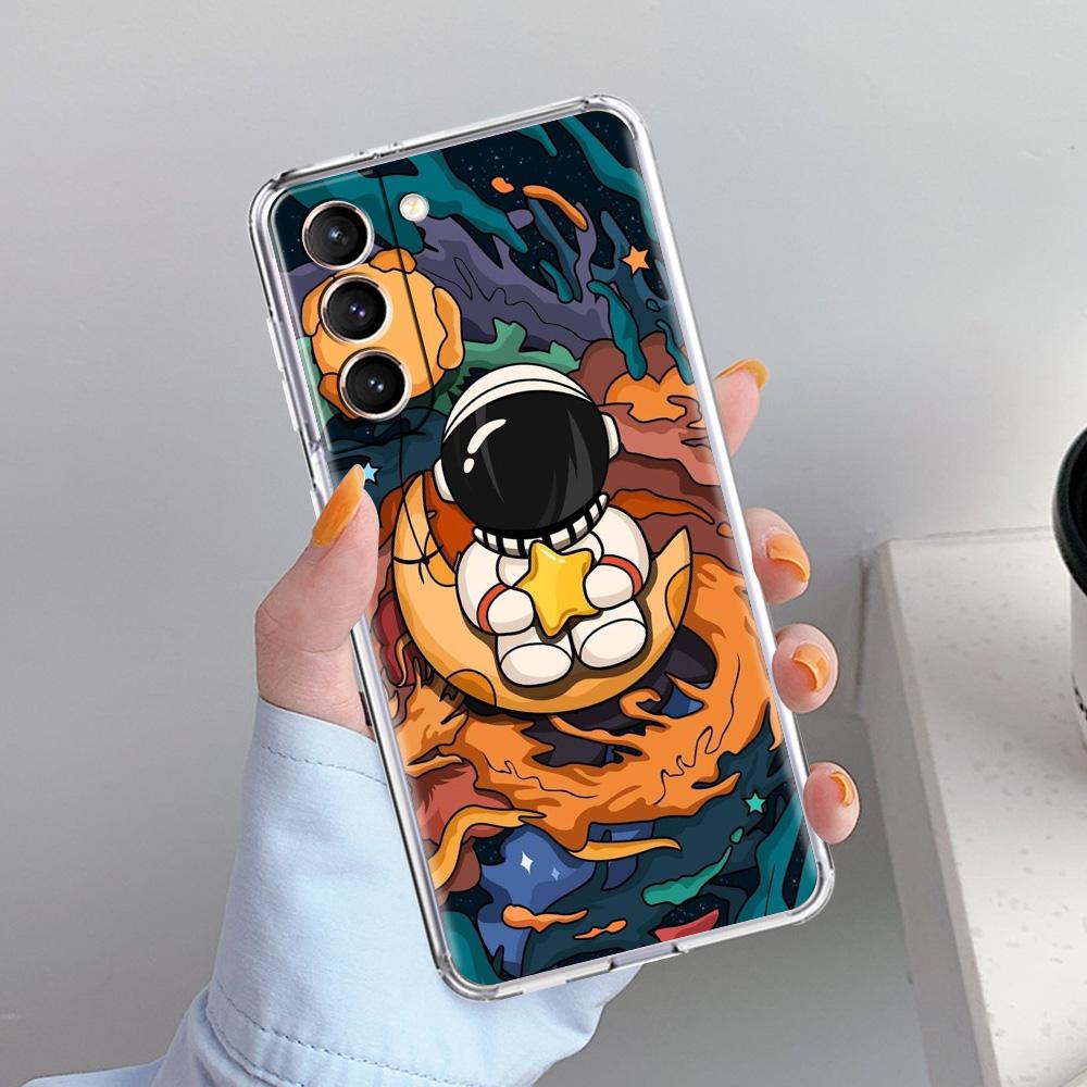 Phone Case For Samsung Galaxy S26 S25 S24 S23 S22 Ultra S20 S21 FE 5G Plus Soft Clear Cover Space Astronaut Cartoon