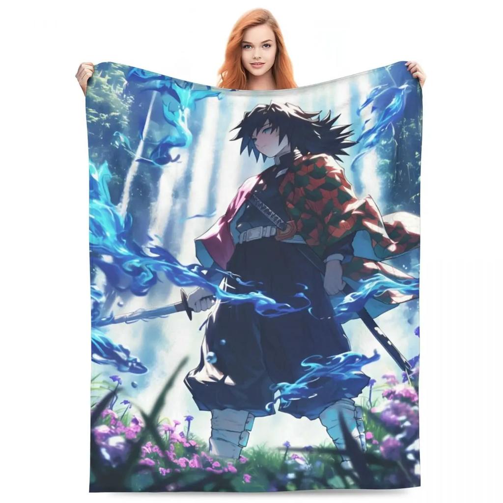Water Hashira Giyu Tomioka Blankets Coral Fleece Plush Anime Demon Slayer Super Soft Throw Blanket for Car Sofa Couch Bedspread