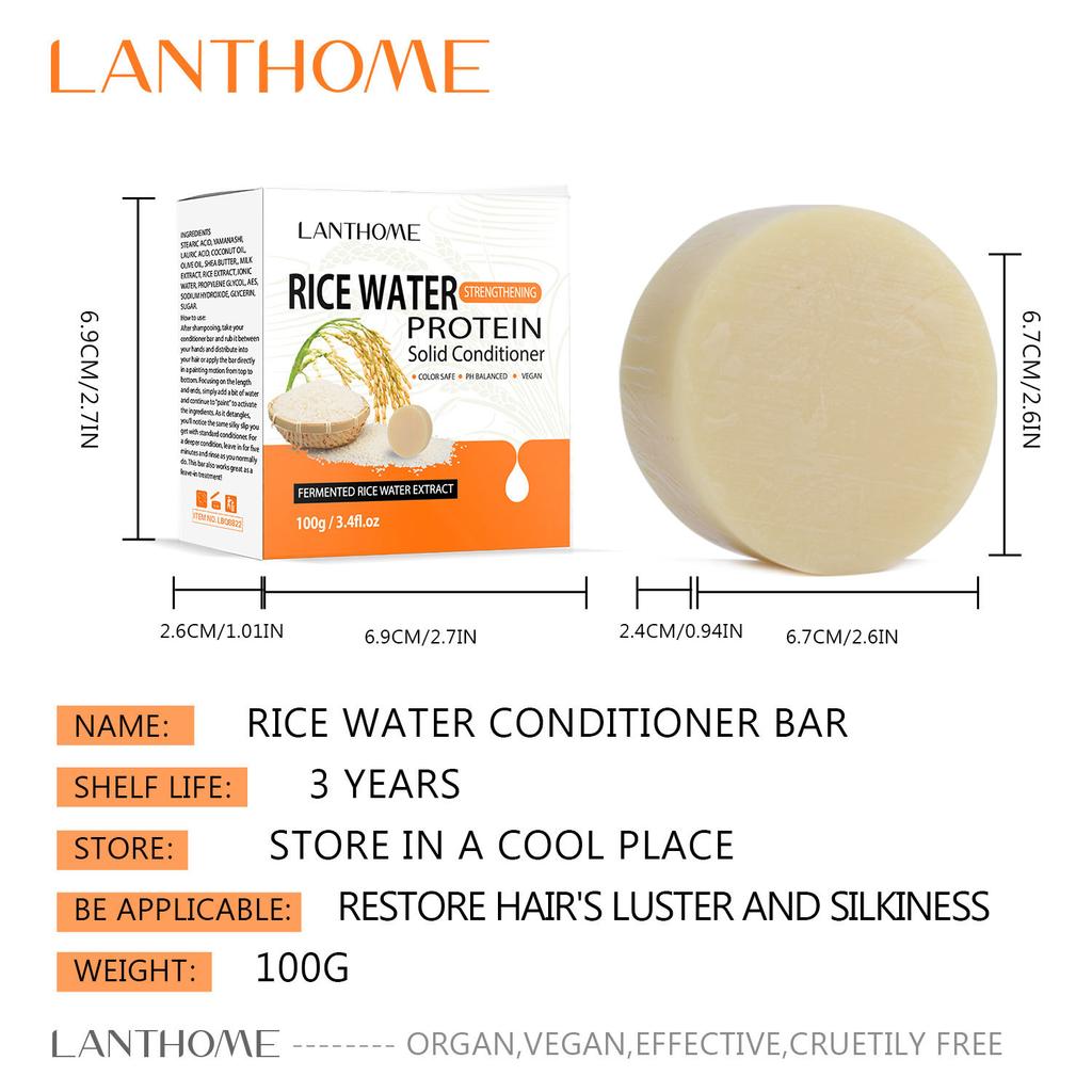 Lanthome Rice Water Hair Conditioner Bar - Nourishing Round Shampoo Bar for Damaged Hair