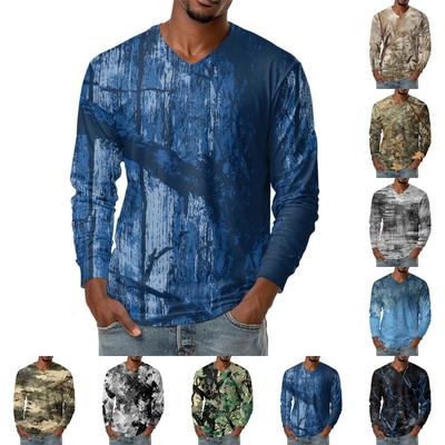 Men's V-neck Casual Fashion Printed Long-sleeved T-shirt Top