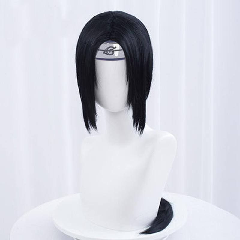 Anime Itachi Uchiha Long Straight Black Uchiha Itachi Cosplay Wig Heat Resistant Synthetic Wigs + Headband + Wig Cap