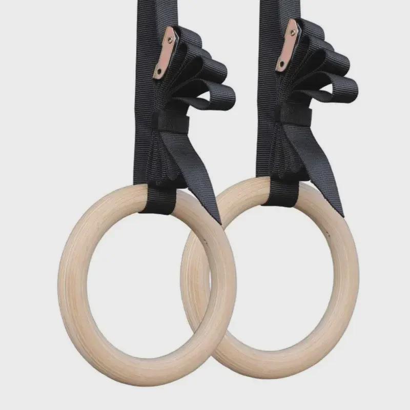 Set di Anelli da Ginnastica in Legno Regolabili per Fitness Indoor ed Esercizi a Casa