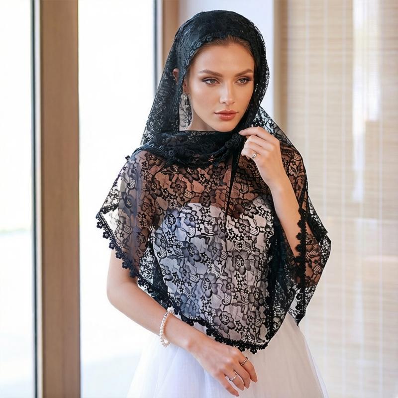 Elegant Lace Bridal Veils With Embroidery Flower Tulle Mantilla Women Church Shawl Wrap For Wedding And Special Occasion