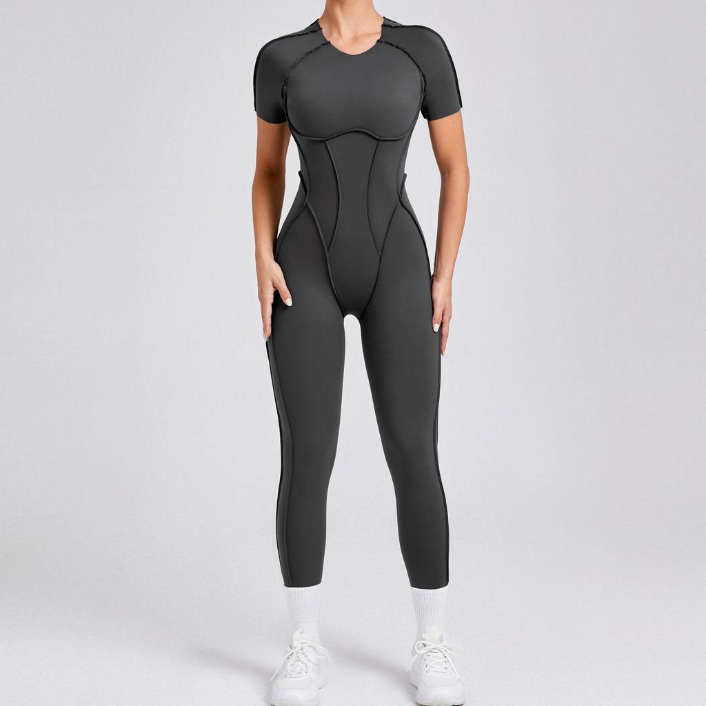 Autumn/Winter Backless Sports Jumpsuit: Three-Dimensional Yoga One-Piece with Tight Short Sleeves and Long Pants (Style 88201)