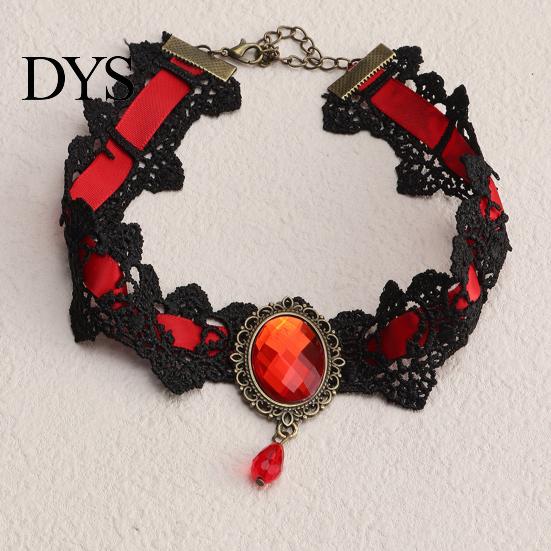 Damen Choker Gothic Vintage Geflochten Ästhetisch mit Strassstein Kleid Schlüsselbein Halskette Up Geschenk Damen Punk Spitze Nähte Trendiger Schmuck