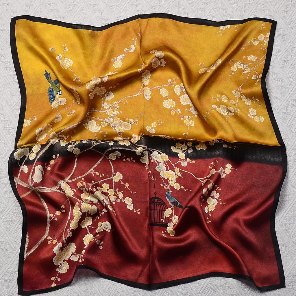 Silk silk scarf women's black Sigongge versatile 71cm square scarf high-end scarf small scarf summer retro
