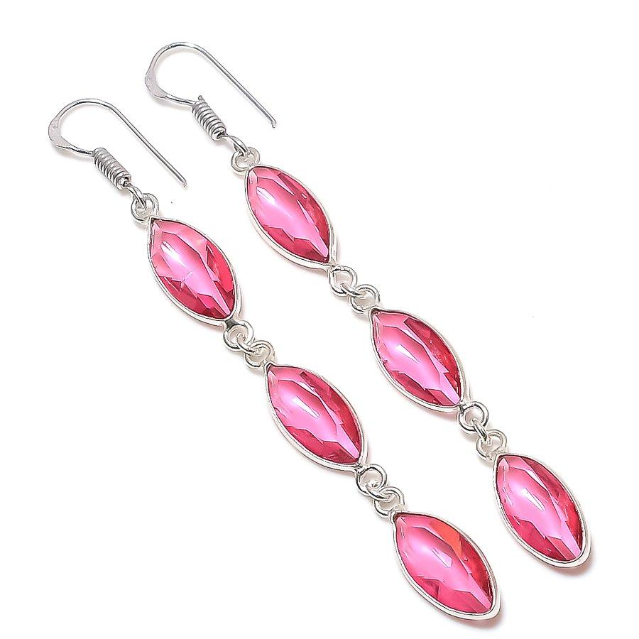 

Ювелирные серьги из стерлингового серебра 925 пробы с натуральным розовым рубиллитом 3,15 дюйма f5C22