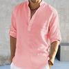 Camicia estiva da uomo maniche lunghe colletto alla coreana tinta unita pullover ampio abbigliamento quotidiano bottoni casual taglie forti uomo top abbigliamento maschile