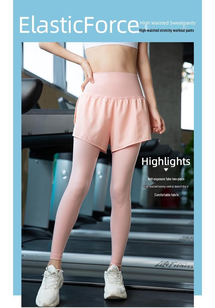 Damen Hoch Elastische Two-in-One Sport-Leggings mit Tasche für Yoga und Laufen