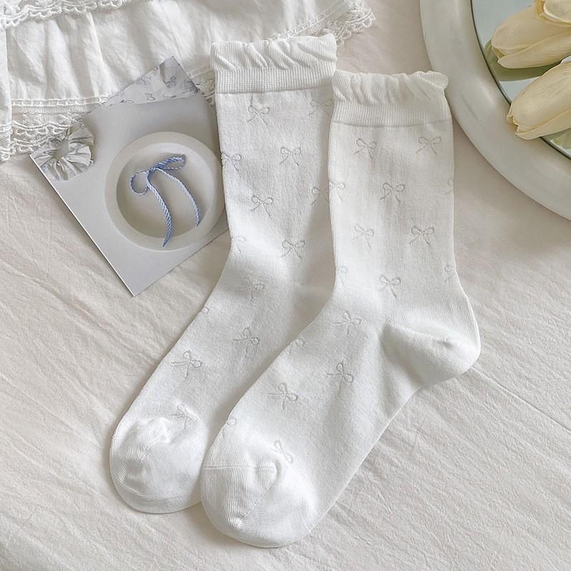 Lace Bubble Mouth Socks Pure Cotton Boneless Pile Socks Spring And Autumn Thin Cute Sweet Bow Tube Socks