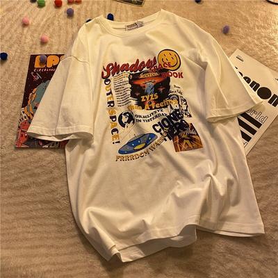 Summer Streetwear Tops Girl T-shirt Y2k Tops Woman Oversized T Shirt Harajuku Alien Print Short Sleeve Womens T Shirt