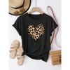 Lässiges Kurzarm-Rundhals-T-Shirt für Damen mit Leopardenmuster-Herz-Design, geeignet für jede Jahreszeit