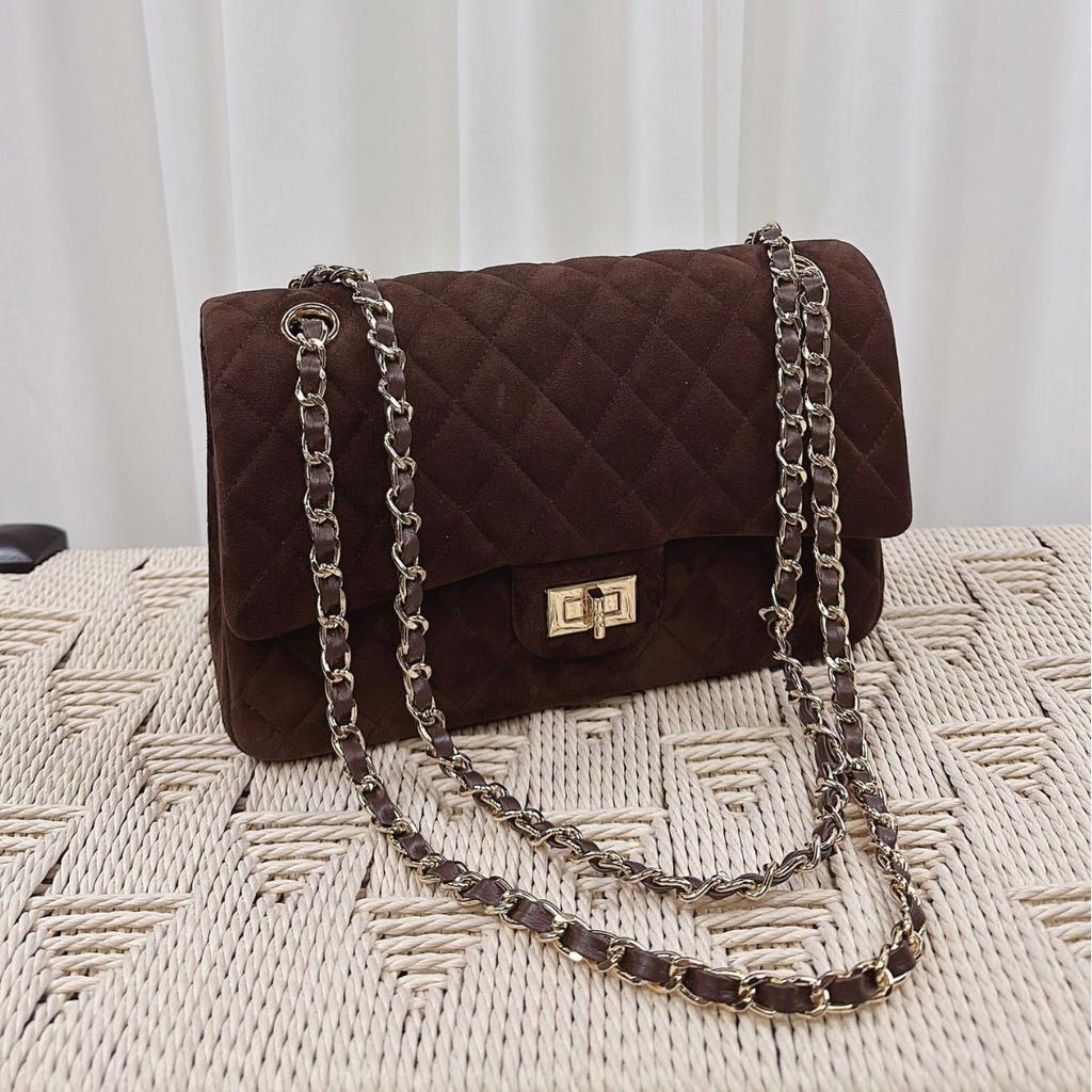 Frosted suede new small fragrant wind CF chain bag, genuine leather rhombus shoulder women's bag, premium sense pass le crossbody square