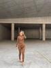 New Women's European & American Style Slimming Long Sleeve See-Through Flocked Jumpsuit
