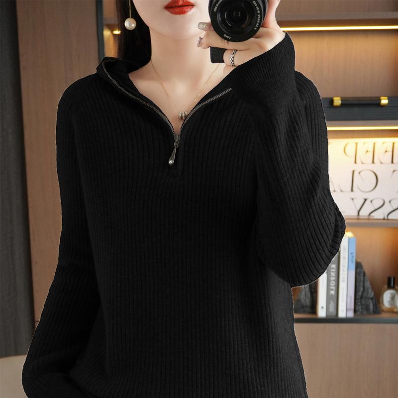 

Осень и зима новый худи на молнии женский трикотажный свитер с длинным рукавом пуловер с капюшоном свободный и тонкий универсальная базовая рубашка XXL чёрный