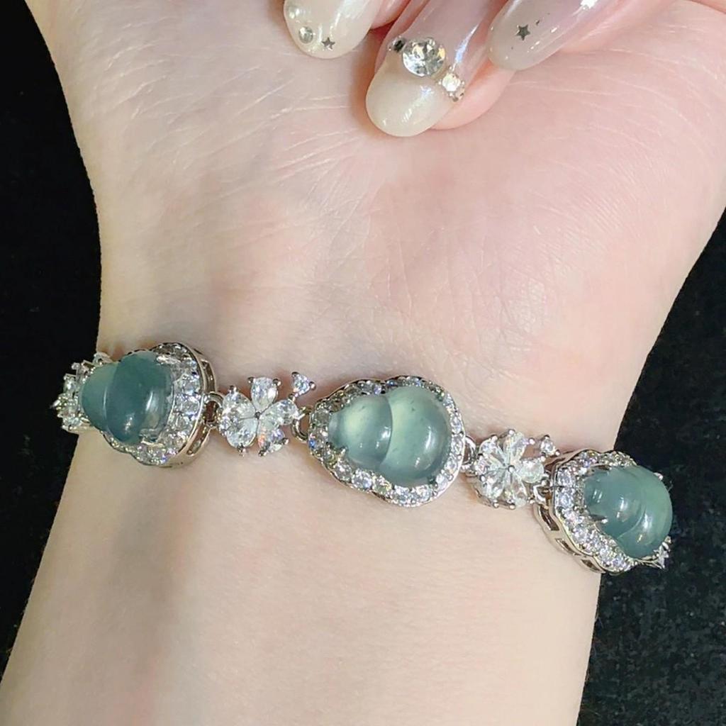 A-Grade Natural Jade Blue Water Bracelet: Ice Seed Egg Shape, Light Luxury, New Chinese Retro Design - Live Stream Bestseller