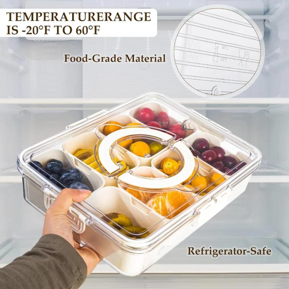 8 Grids Divided serving Tray storage Box Kitchen Portable Sub-formatSeasoning Separator Box Fresh-keeping Snack Fruits Food Box