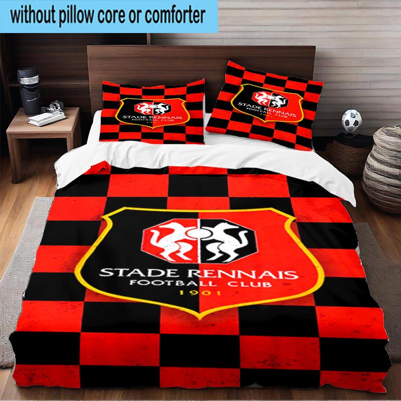 3PCS Stade Football Club Crest Bedding Set,Including 1pc Duvet Cover And 2pcs Pillowcases Perfect for Bedroom, Dormitory, Fan Christmas gift