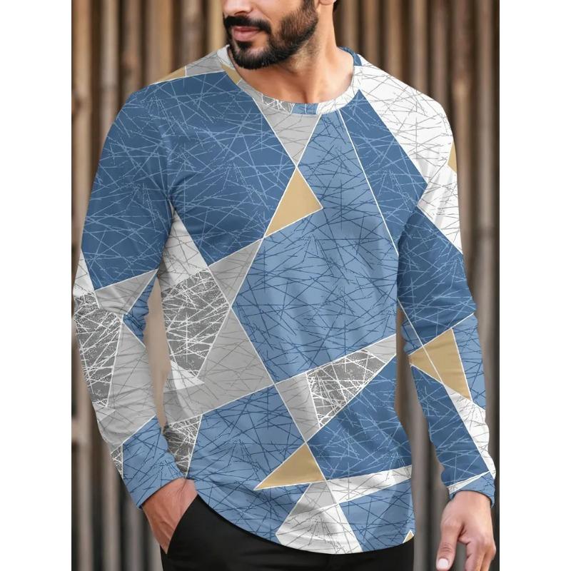 Men's 3D Printed Crew Neck Long Sleeve T-Shirt Fashion Versatile Trend Breathable Casual