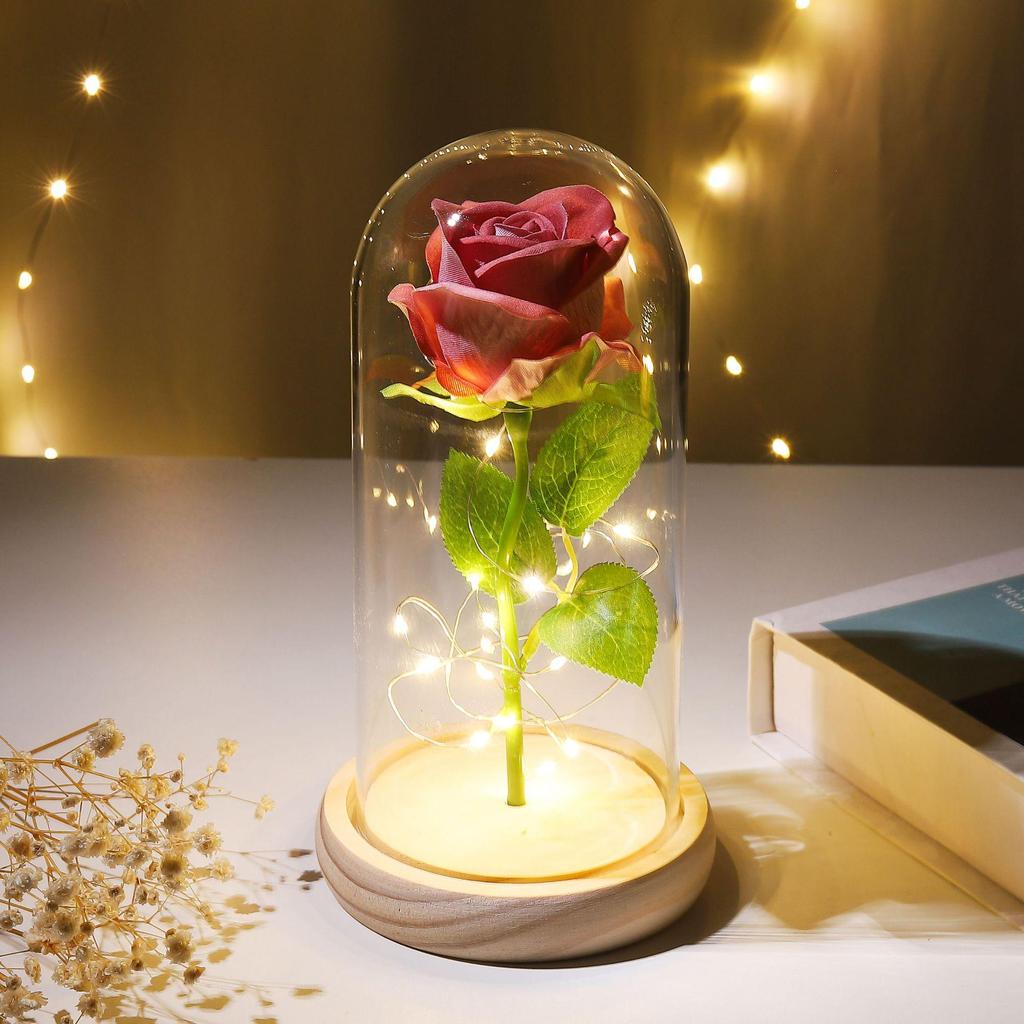 Eternal Rose Night Light: Glass Dome Gift for Christmas, Valentine's Day, or Qixi Festival