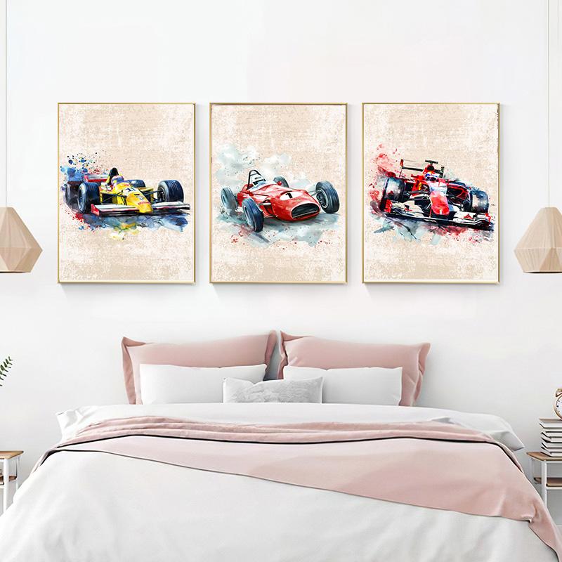 Retro F1 Racing Canvas Painting Poster Vintage Racing Car Wall Art Print for Home Decor