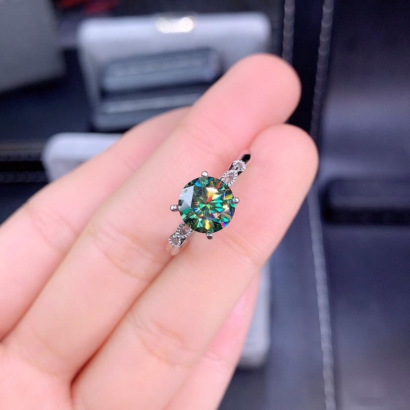 2 Carat 8 Hearts & 8 Arrows PT950 Plated Blue-Green Moissanite Open Ring for Women – Trending Online Bestseller