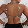 Women Acrylic Crystal Tassels Body Chain Sparkling Body Jewelry Backless Crop Tanks Top for Music Festival Party Outfit