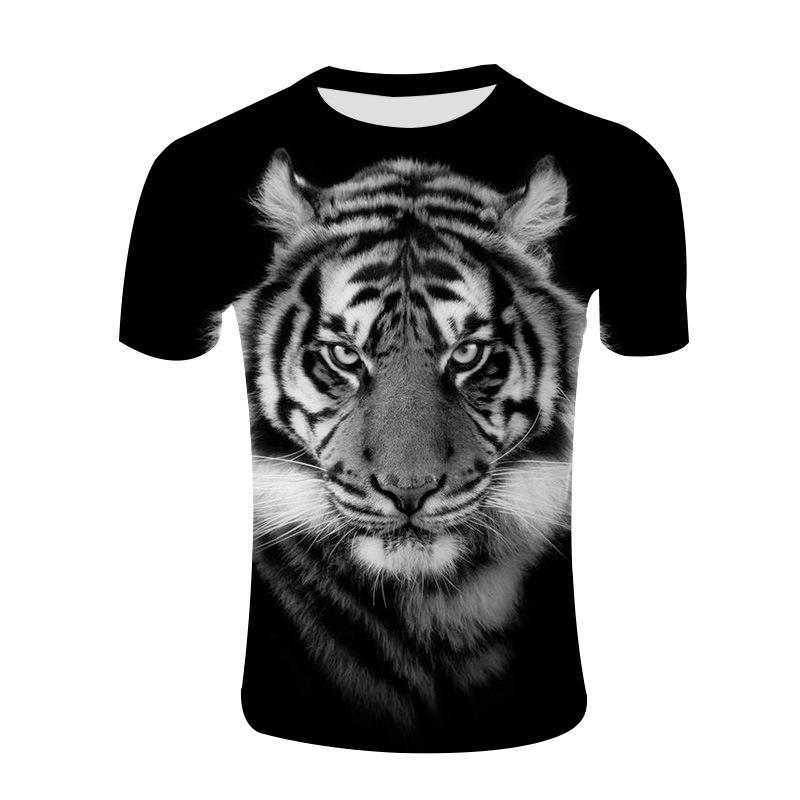 Casual 3D Tiger Head Printed Round Neck T-shirt Mesh Short Sleeve T-shirts