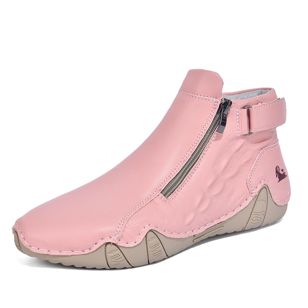 Spring Pu Leather Casual Shoes Women With Zipper Design High Top Sneakers Female Shoes Outdoor Driving Shoes Woman Ankle Boots 36 розовый 3990₽
