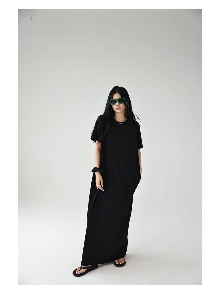 61035# FRESH UP Rochie Tricou Minimalistă Supradimensionată cu Mânecă Scurtă Subgenunchi Subțietoare