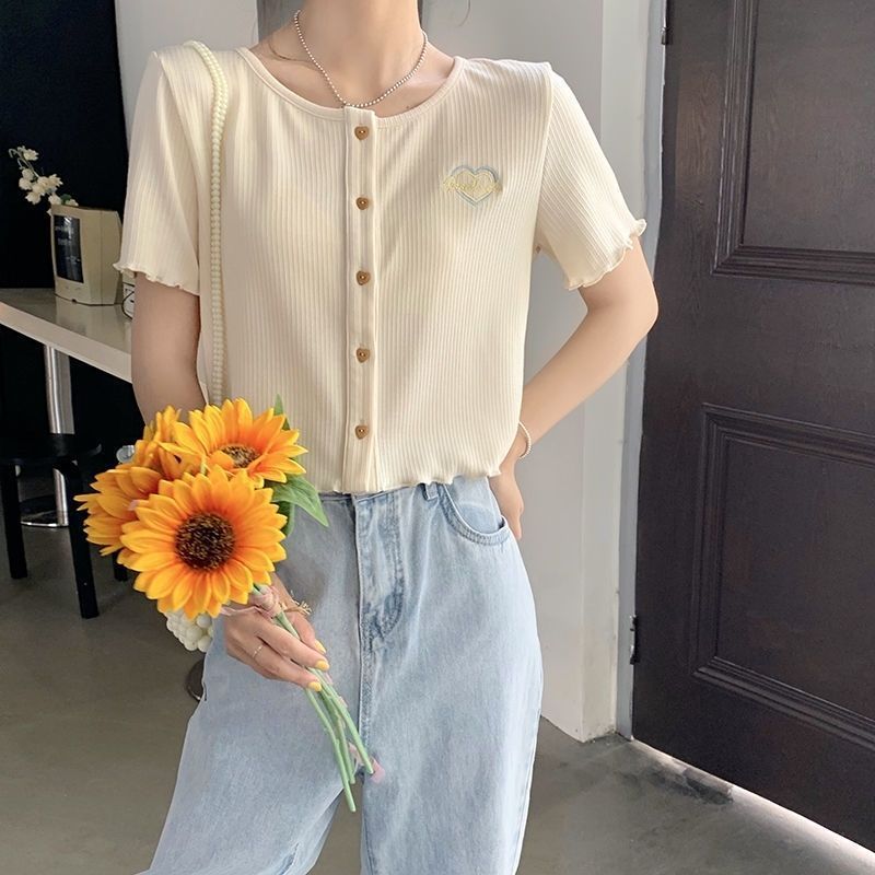 Summer Short Sleeve T-shirts Korean Loose Basic Female Clothing Fashionable Letter Embroidery Hotsweet Casual O-Neck Pullovers