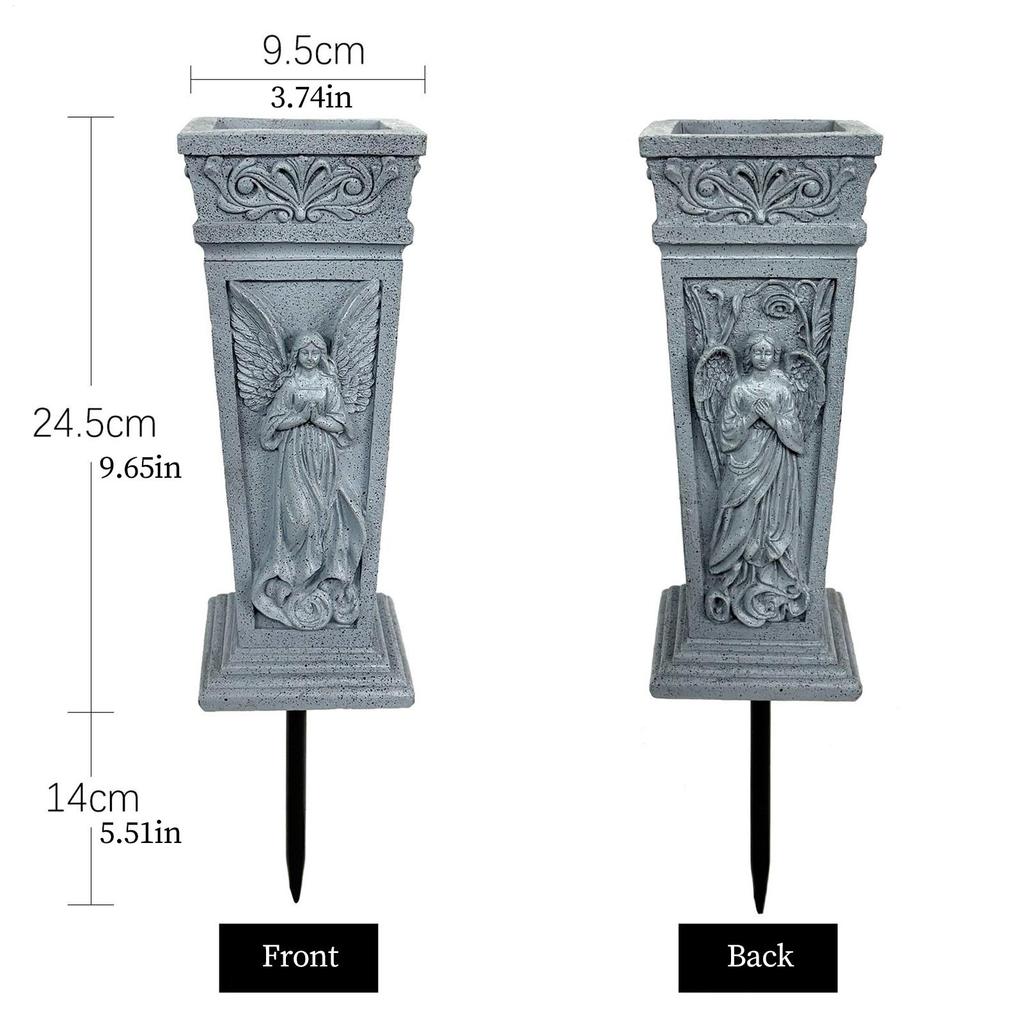 Flower Vase For Cemetery Resin Angel Carving Ground Stake Artificial Flowers Holder Grave Vase For Mom Dad Friends Relatives