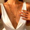 Trendy Gold Silver Color Glass Long Y-Shaped Necklace Metal Collarbone Chain Summer Holiday Party Bohemian Body Jewelry Gifts