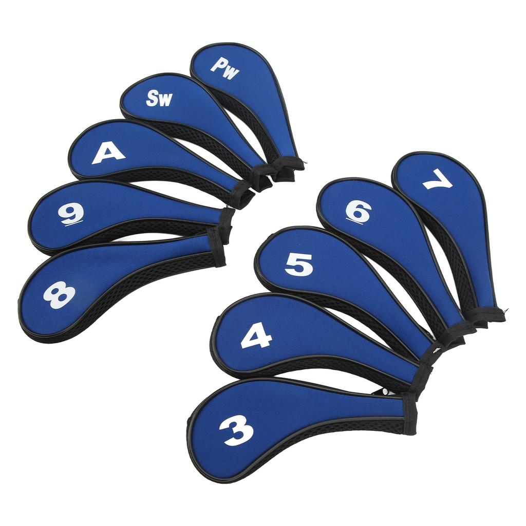 10pcs Golf Iron Head Cover with Number Printing Neoprene Zippered Golf Club Irons Covers Royal Blue