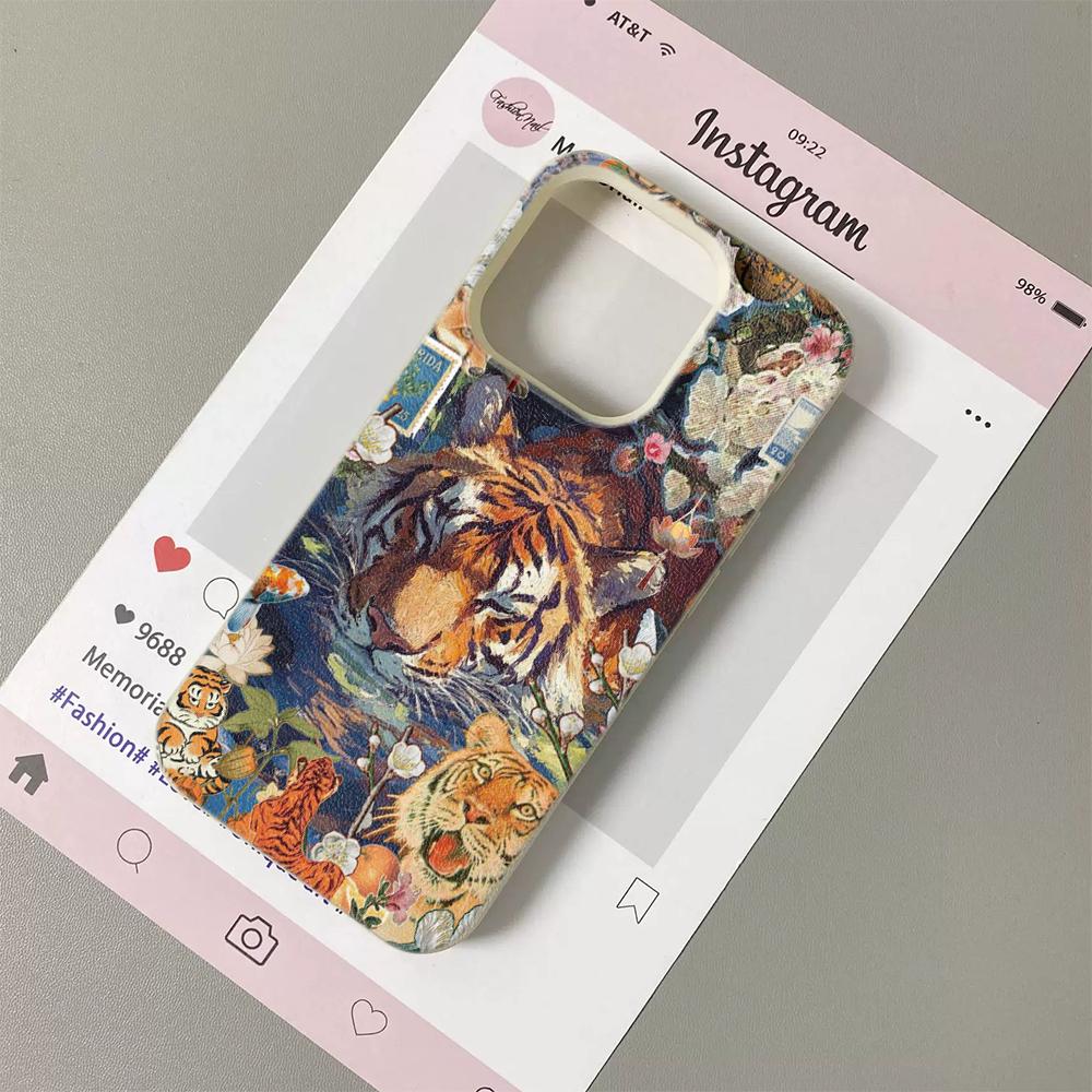 

Oil painting tiger art print Phone Case For iPhone 17 17Air 16 15 14 13 12 11 Pro Max Y2K Aesthetics Silicone Soft Cover Funda iPhone 15 Pro